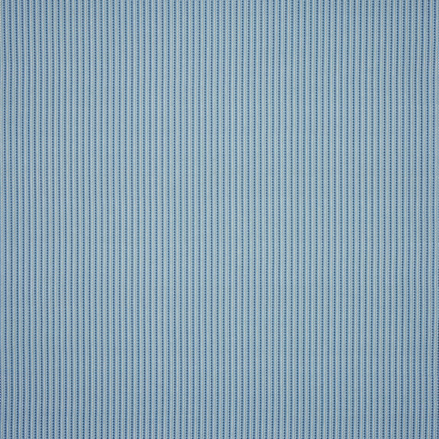 Pale indigo cotton fabric with fine vertical pinstripes and a crisp woven texture