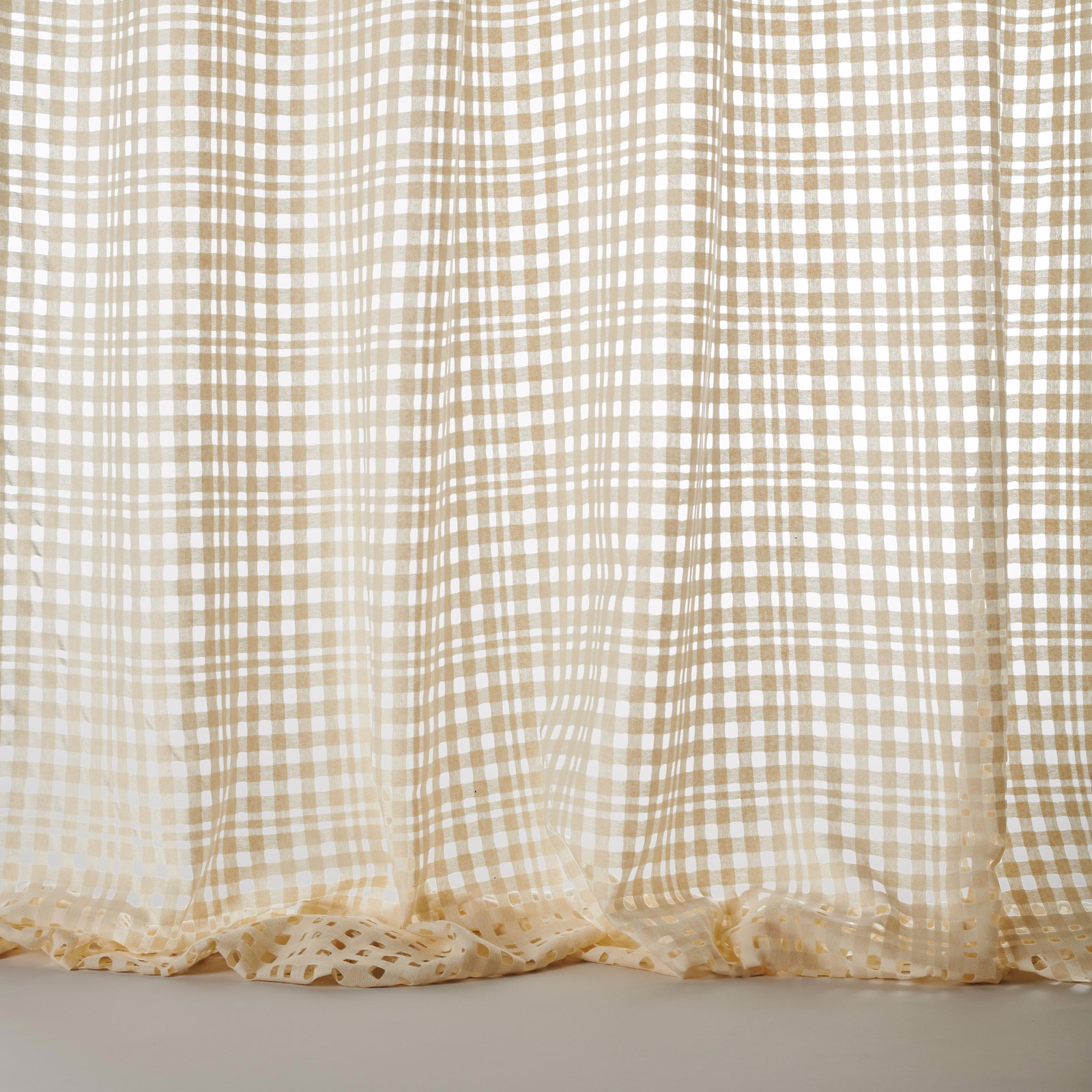 Sheer cream checked fabric with a soft grid weave and light drape