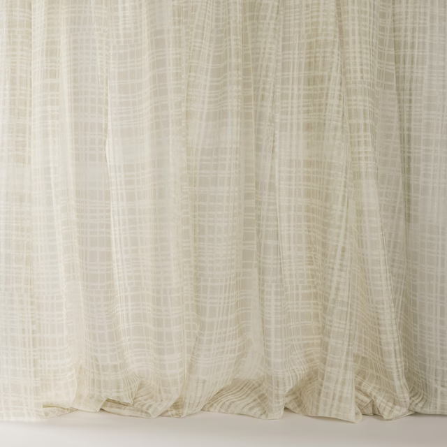 Sheer warm clay-beige fabric with a fine grid weave and soft vertical folds