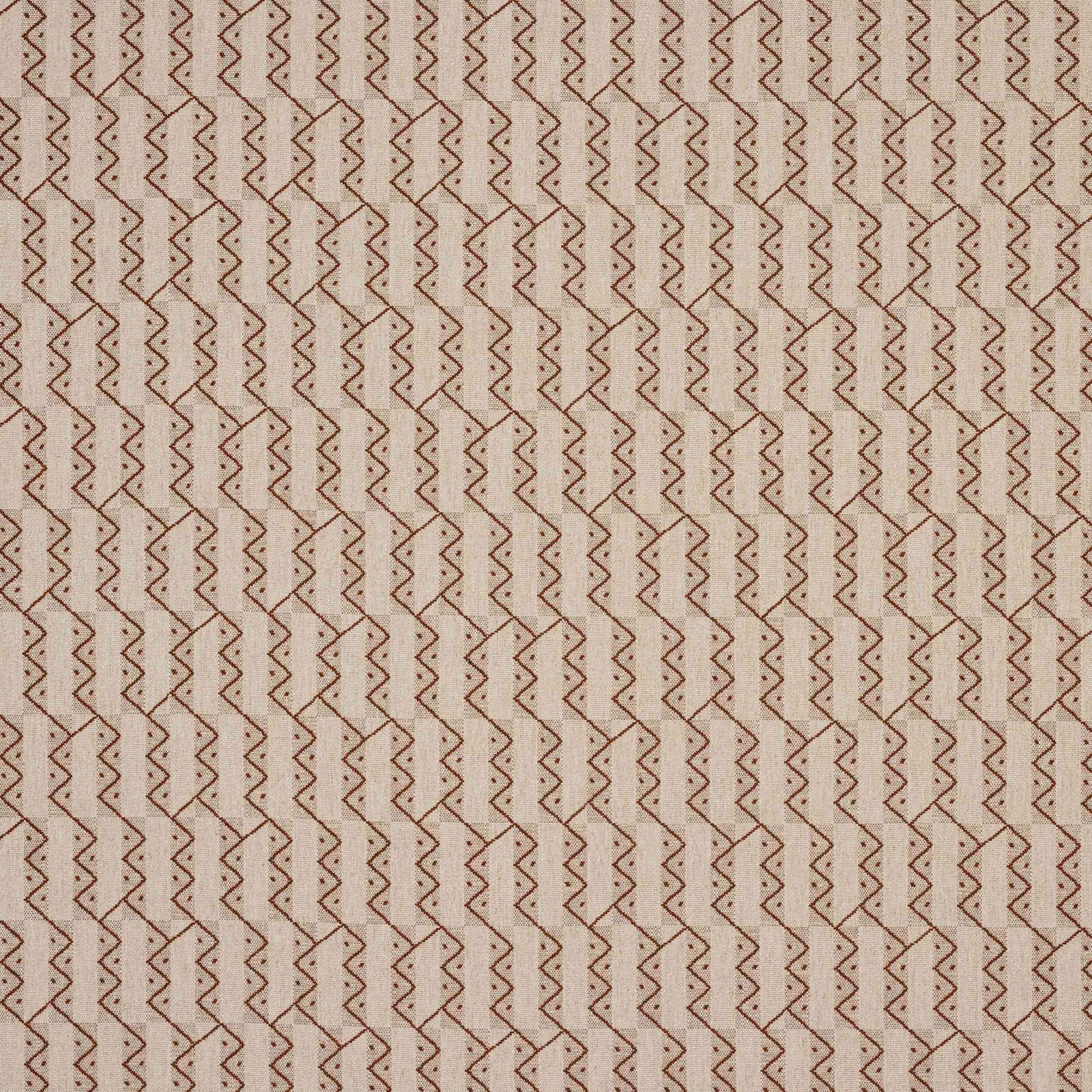 Close-up of small zigzag geometric fabric in soft copper on beige ground