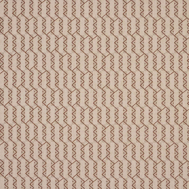 Close-up of small zigzag geometric fabric in soft copper on beige ground