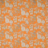 Bright mandarine orange fabric with large ivory botanical fruit and leaf motifs