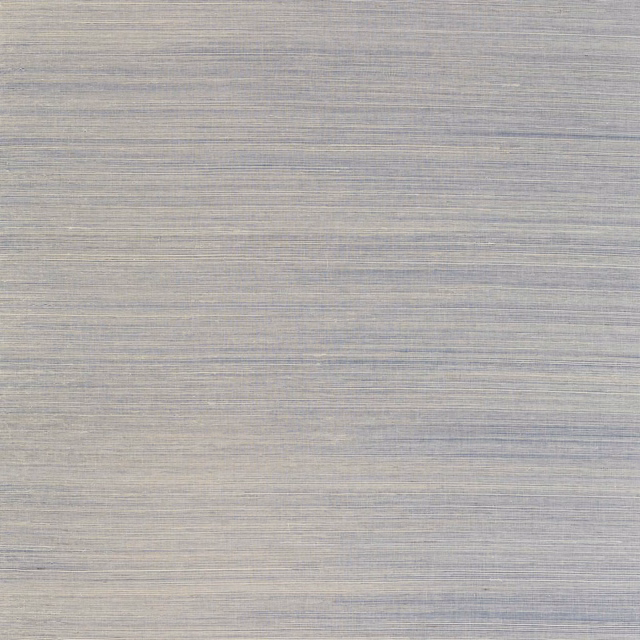 Close-up of muted cornflower blue-grey wallpaper with fine horizontal woven striations