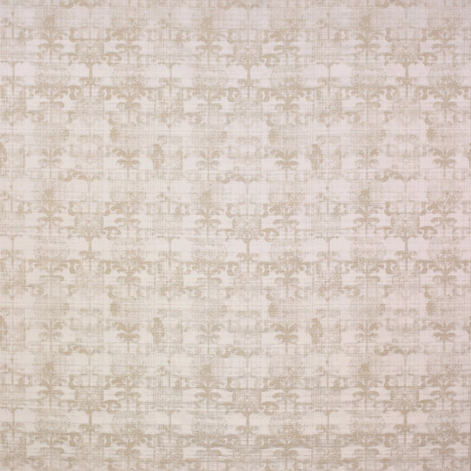 Pale alabaster woven fabric with a soft tonal repeating motif and slubbed texture