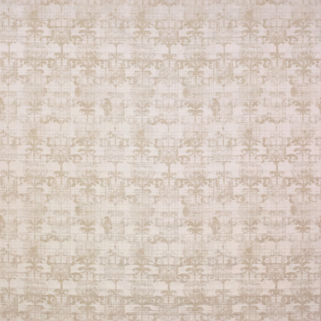Pale alabaster woven fabric with a soft tonal repeating motif and slubbed texture