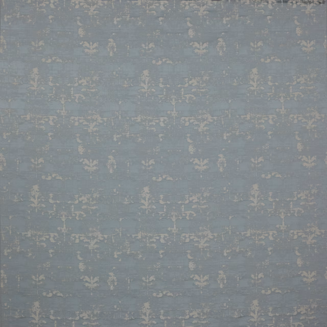 Muted slate blue damask fabric with a softly distressed pale motif