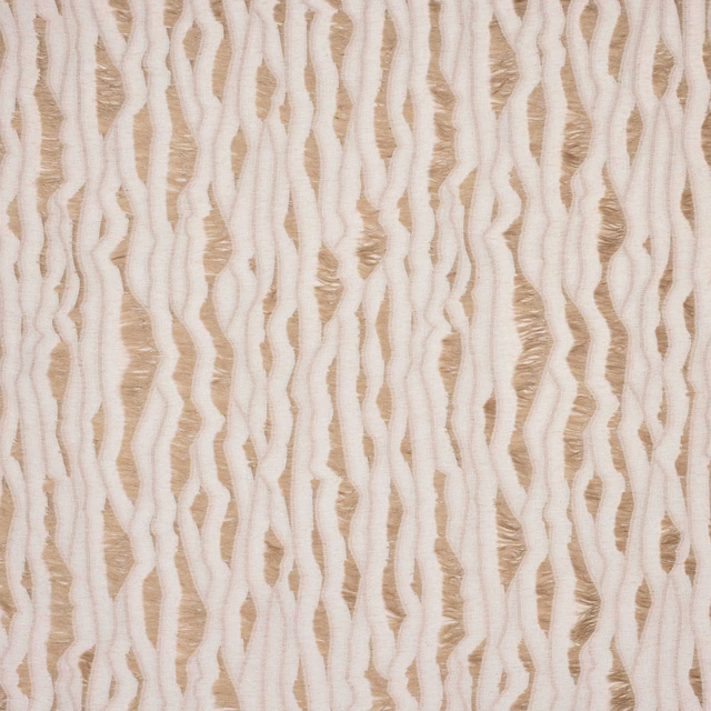 Abstract wavy beige and ivory woven fabric with a textured sand ground