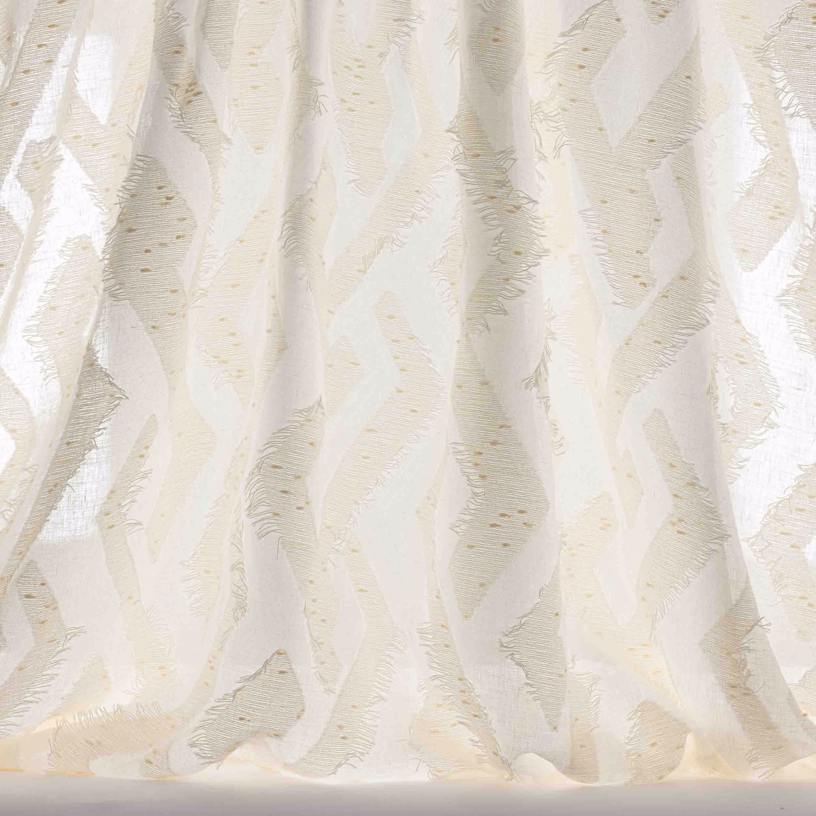 Bone-cream abstract woven fabric with soft leaf-like pattern and airy texture
