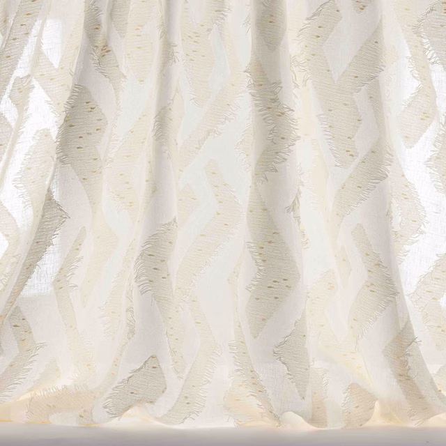 Bone-cream abstract woven fabric with soft leaf-like pattern and airy texture