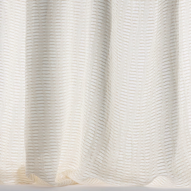 Creamy ivory woven fabric with a subtle horizontal ribbed texture and soft folds
