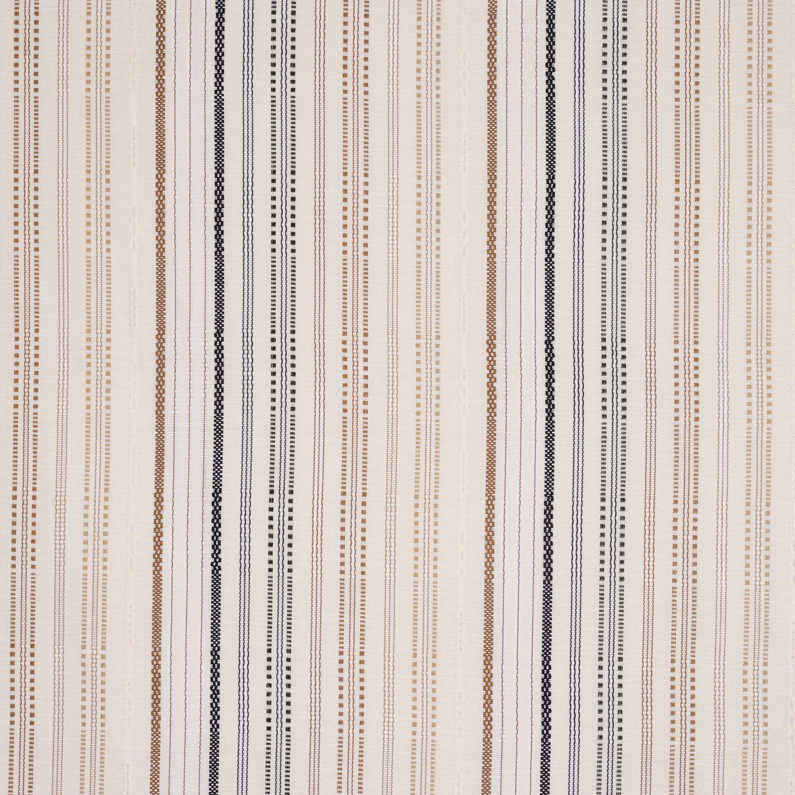 Vertical ivory striped fabric with fine black, tan and beige stitched lines