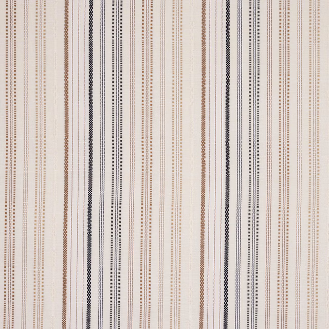 Vertical ivory striped fabric with fine black, tan and beige stitched lines