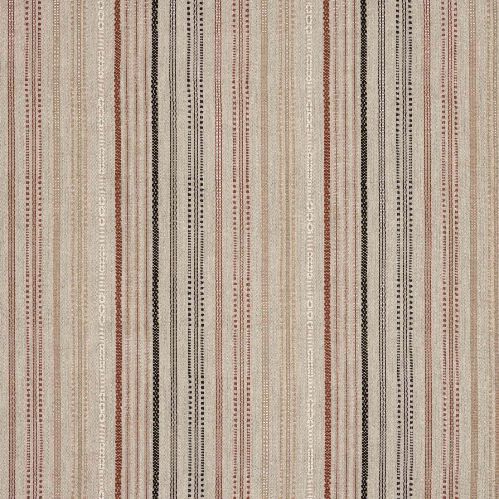 Warm cream striped fabric with narrow rust, black and ivory vertical lines