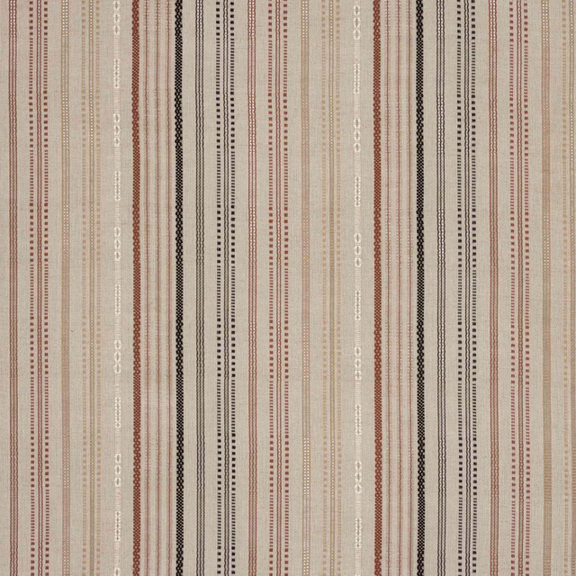 Warm cream striped fabric with narrow rust, black and ivory vertical lines