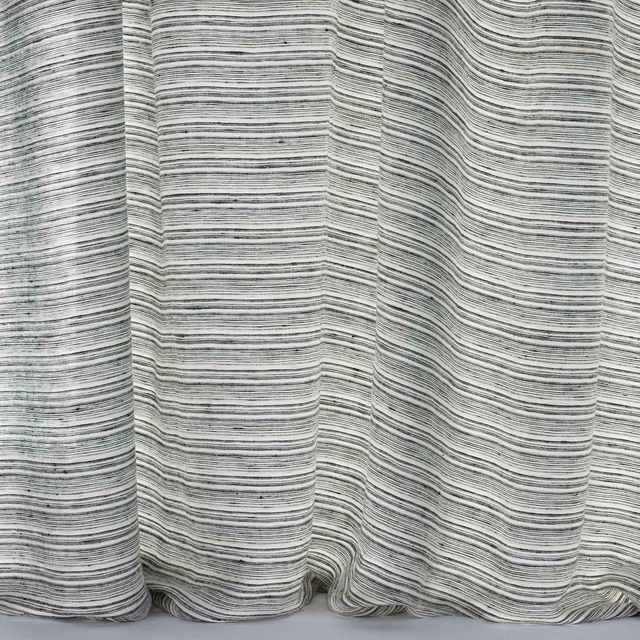 Close-up of softly striped grey linen with fine black flecked threads