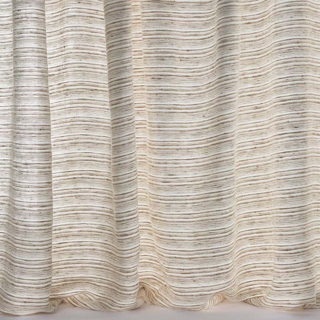 Soft sand-beige linen fabric with fine horizontal striations and draped folds