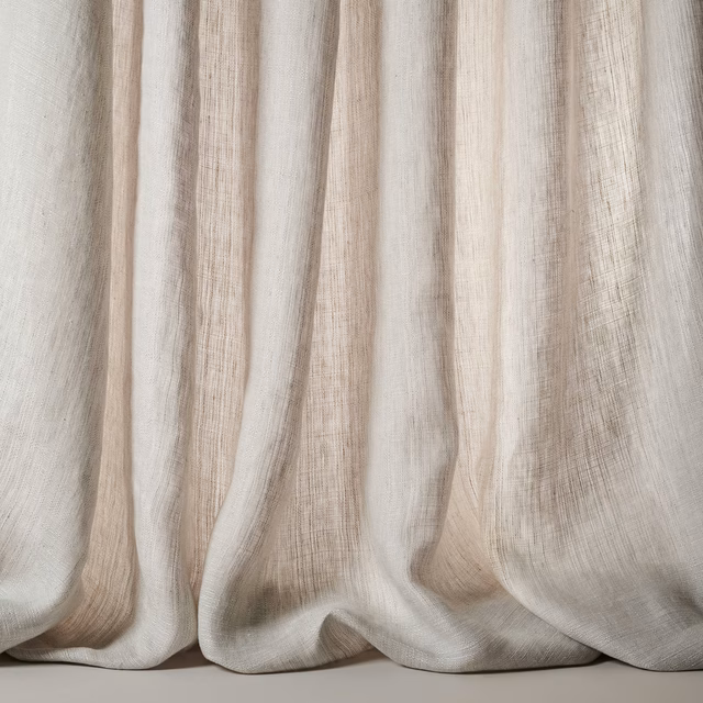 Soft silver-beige linen sheer with fine slub texture and flowing drape