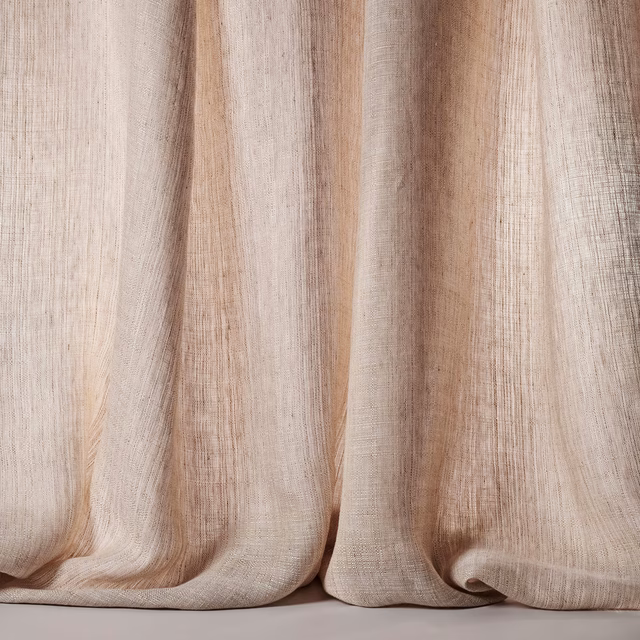 Pale stone-beige linen sheer with soft vertical striations and gentle folds