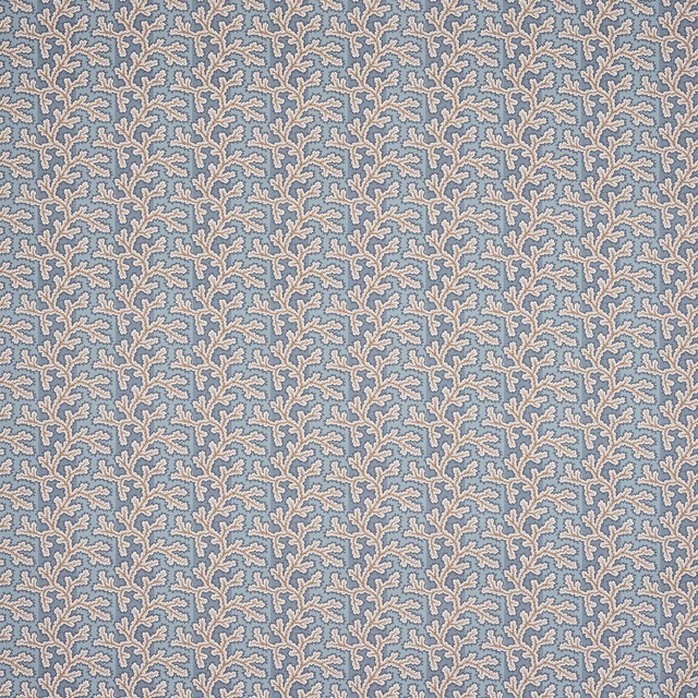 Small ivory leaf trail on a soft powder blue woven fabric swatch