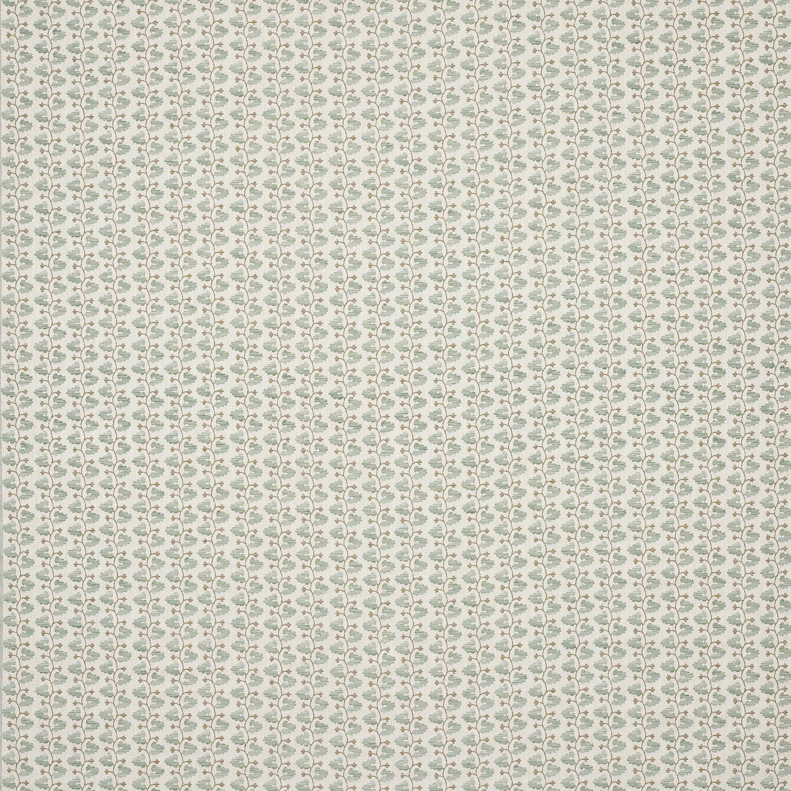 Small aqua-green damask motif on a pale linen-look ground