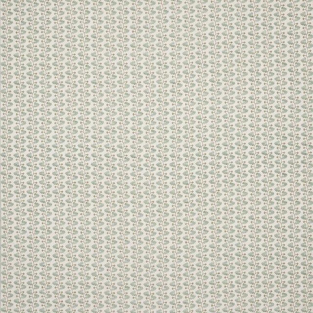 Small aqua-green damask motif on a pale linen-look ground