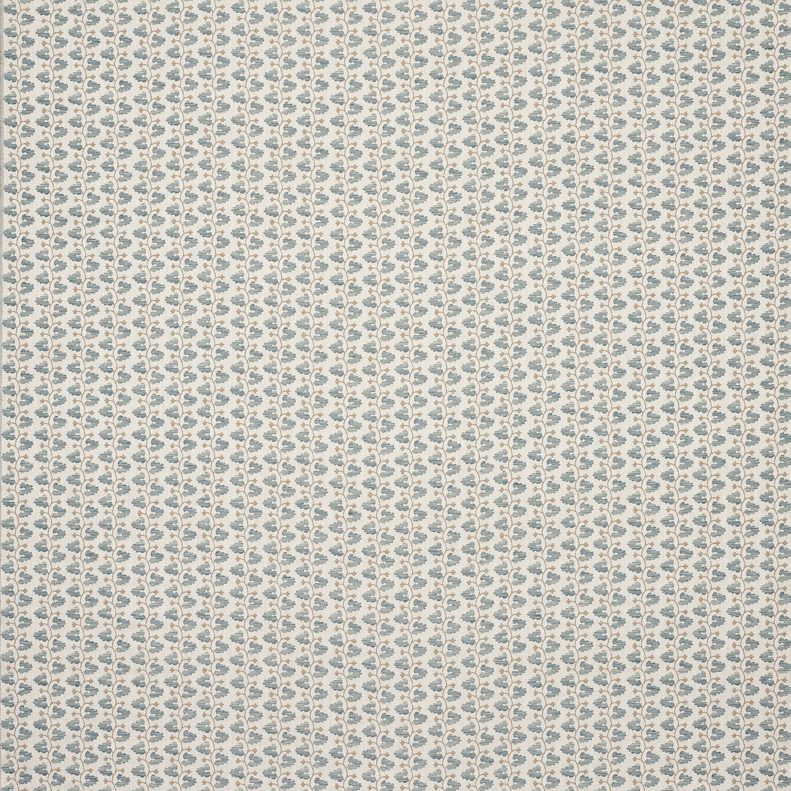 Small blue floral sprigs scattered across a cream woven fabric
