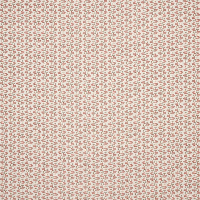 Small rose-red floral print on a pale cream ground, tightly repeated