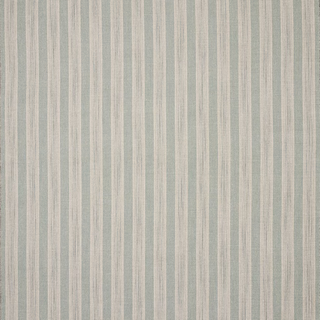 Vertical pale aqua and ivory striped fabric with a fine woven texture