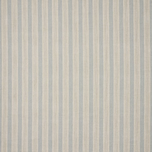 Vertical pale blue and ivory striped fabric with a fine woven texture