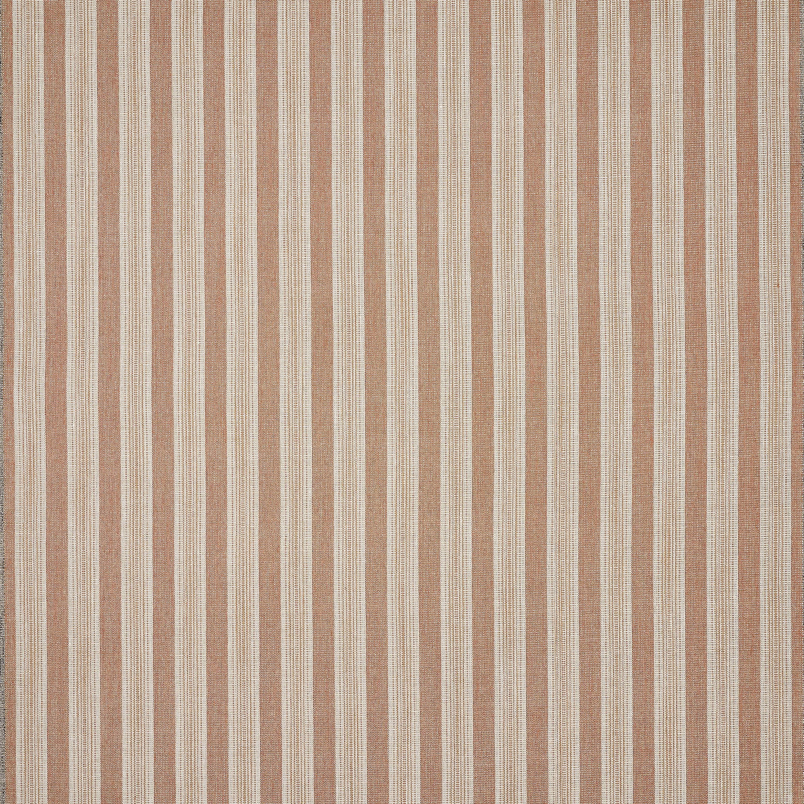 Vertical red, cream and beige striped woven fabric with a fine textured finish