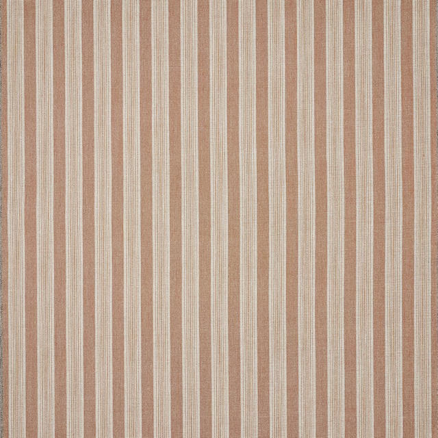 Vertical red, cream and beige striped woven fabric with a fine textured finish