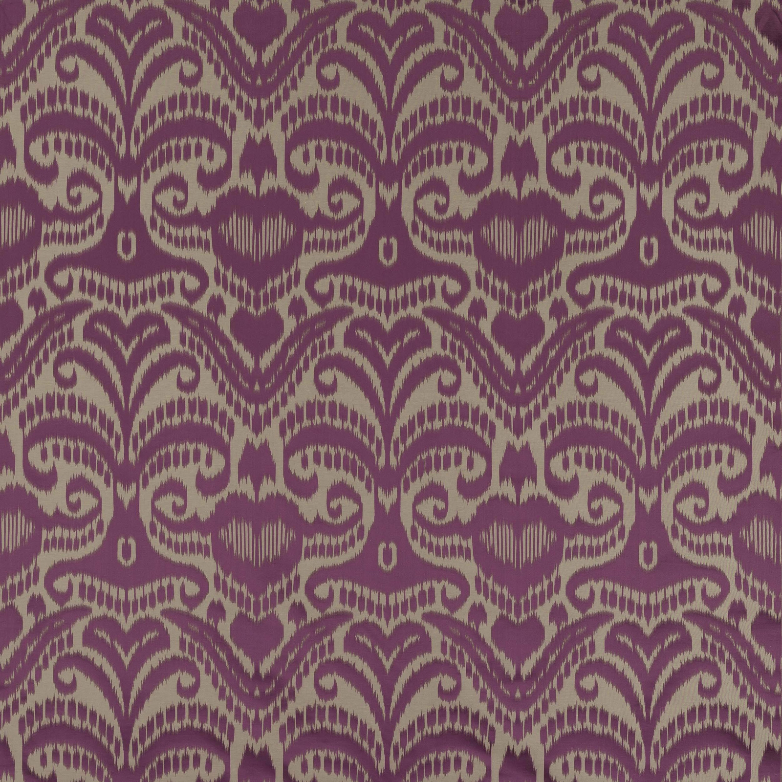 Magenta orchid pink damask swatch with scrolling ivory motif and woven texture