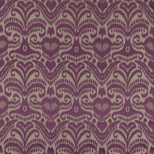 Magenta orchid pink damask swatch with scrolling ivory motif and woven texture