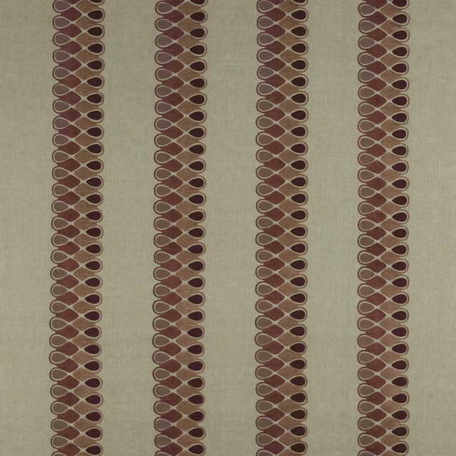 Vertical antique rose teardrop stripes on a warm beige linen-look ground