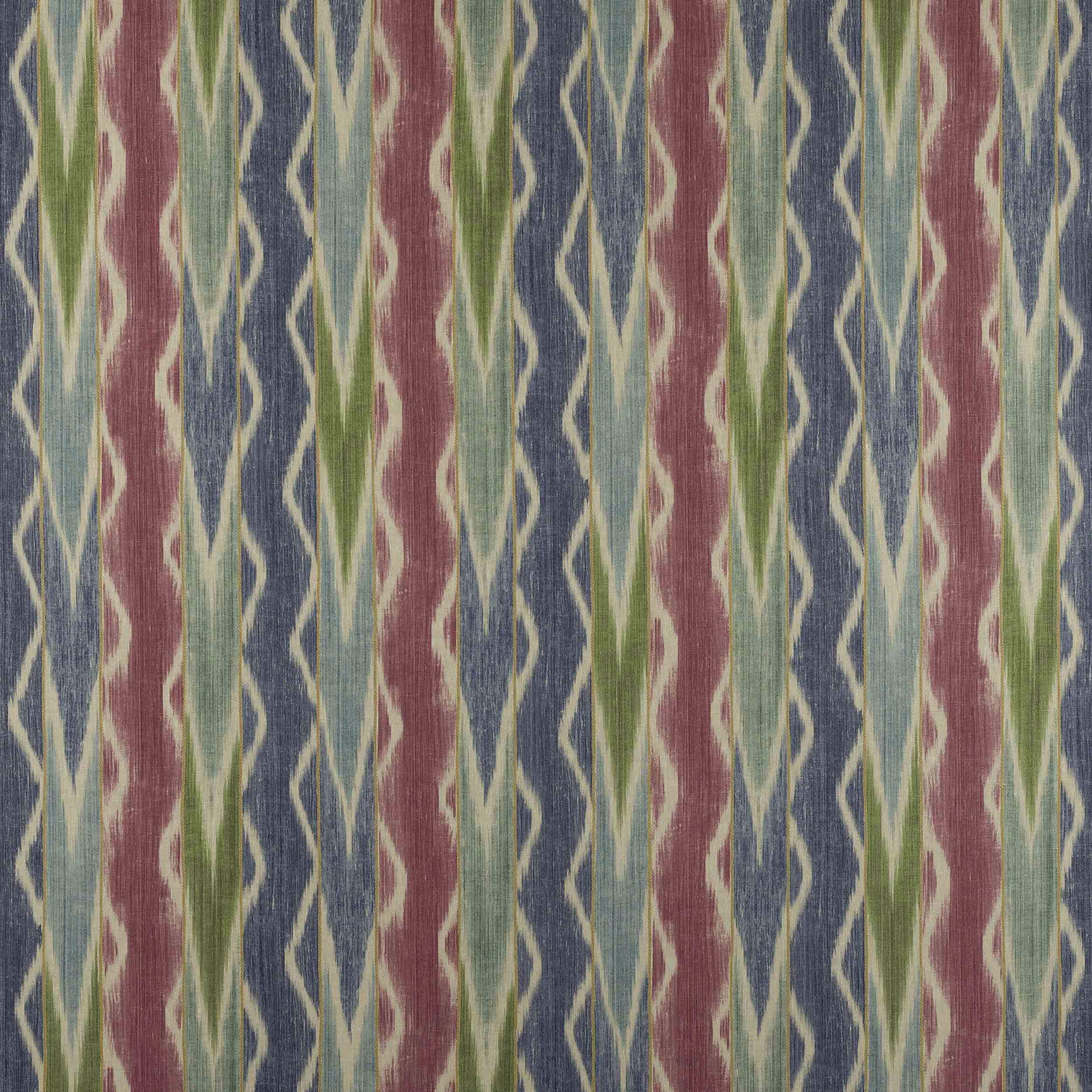 Colourful vertical stripe linen fabric in azure blue, pink, green and ivory
