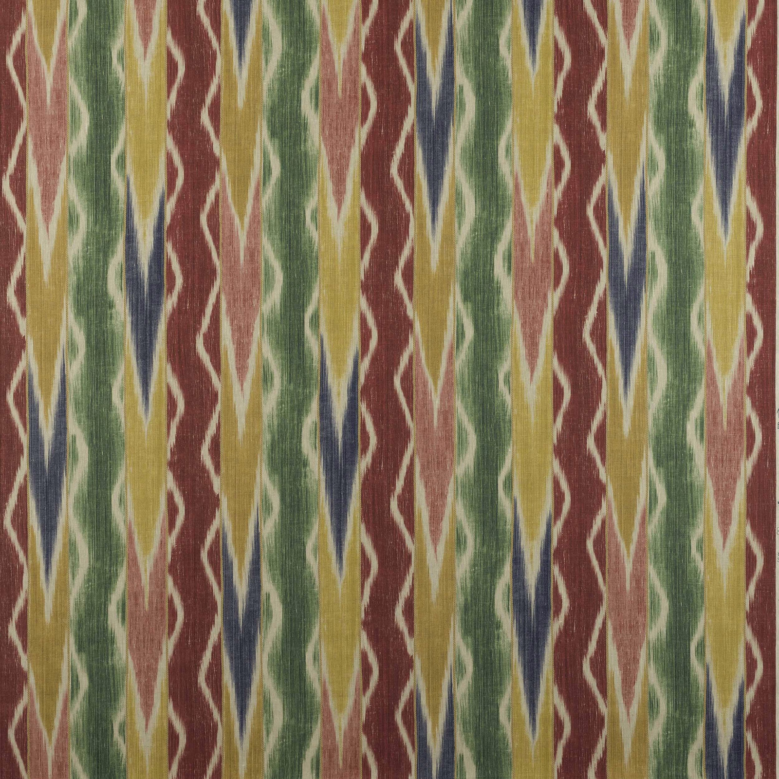 Colourful vertical striped linen swatch with cerise, green, gold and blue accents