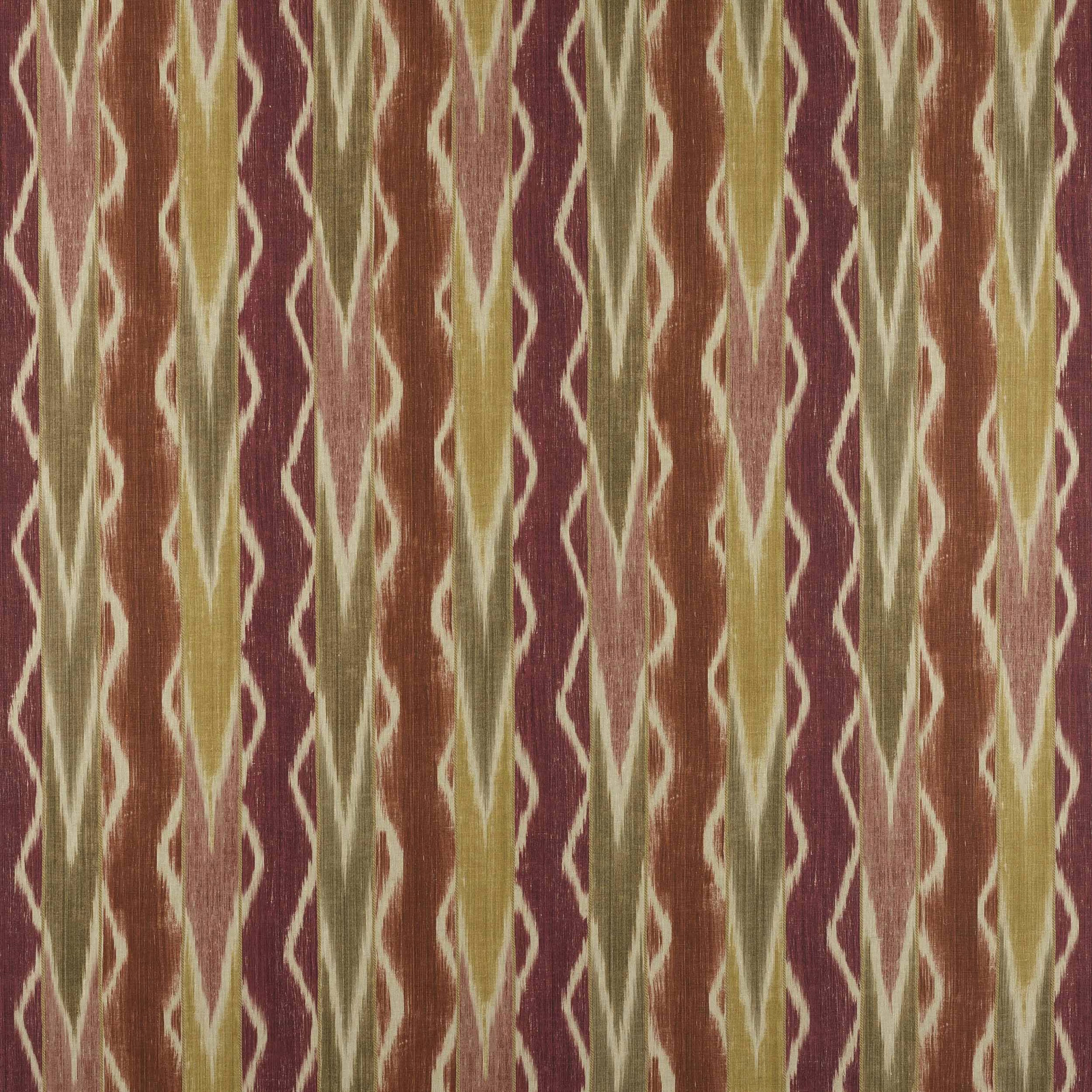 Vertical coral, magenta and ochre striped linen swatch with woven texture