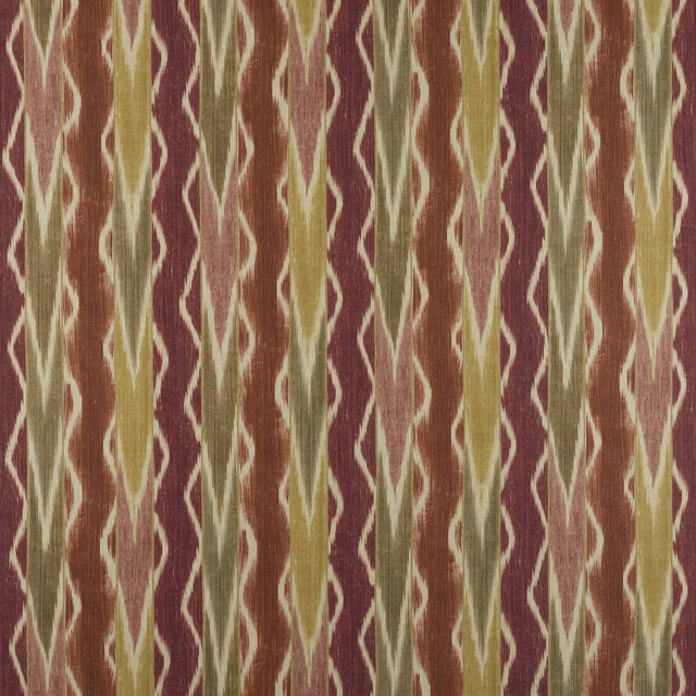 Vertical coral, magenta and ochre striped linen swatch with woven texture