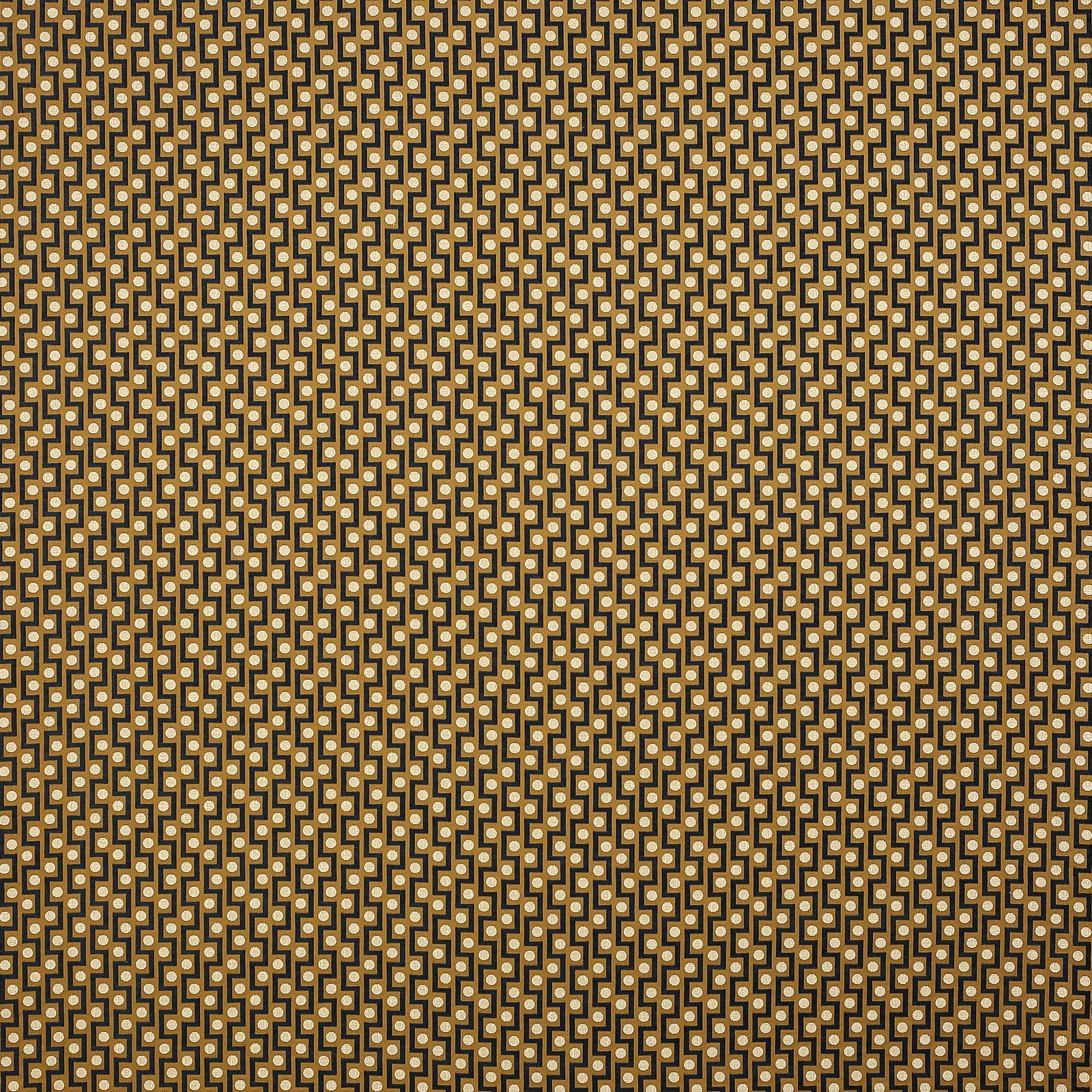 Small geometric fabric swatch in warm ochre gold with dark brown outlines