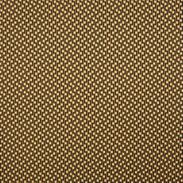 Small geometric fabric swatch in warm ochre gold with dark brown outlines