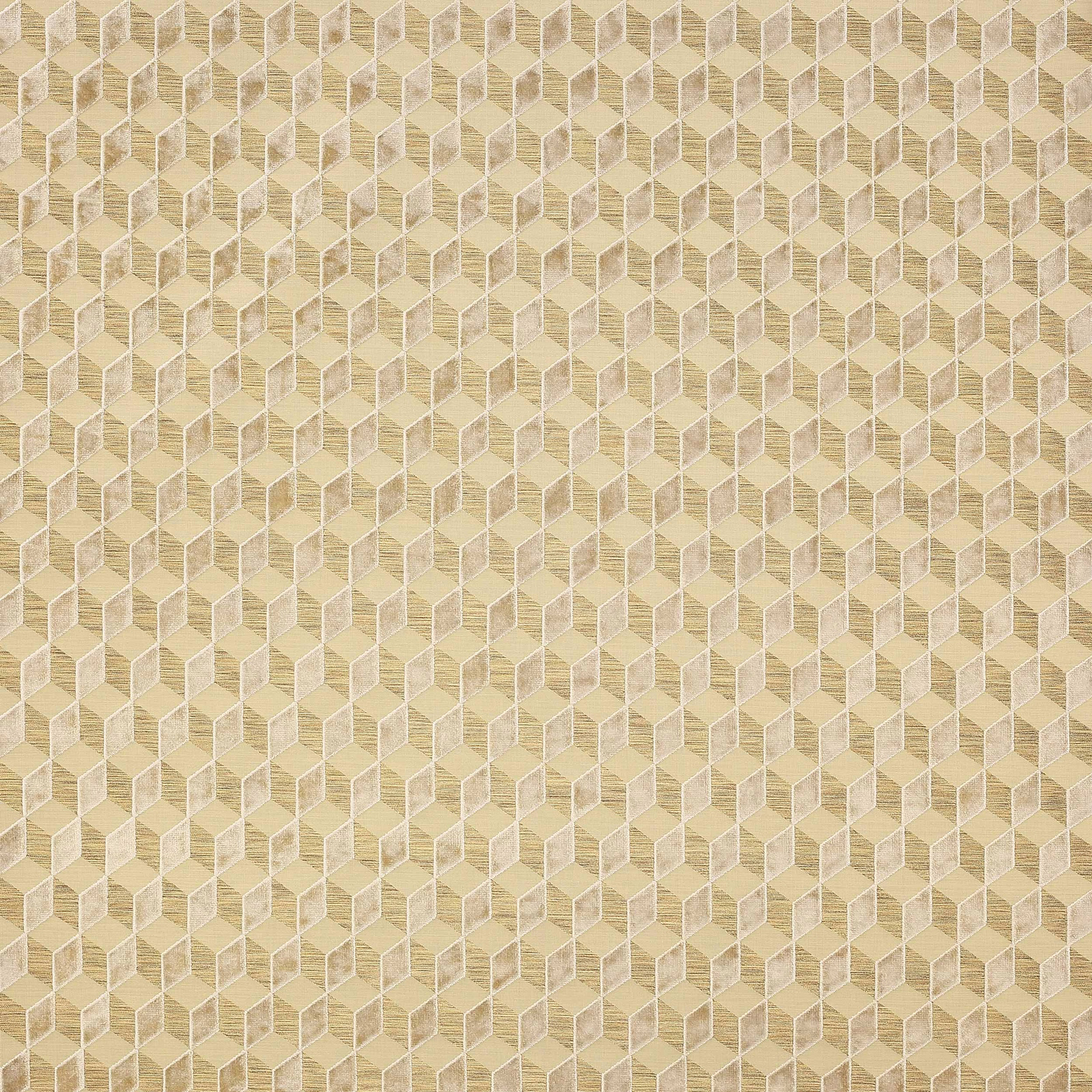 Warm taupe geometric woven fabric with small hexagonal motif and subtle slubbed texture