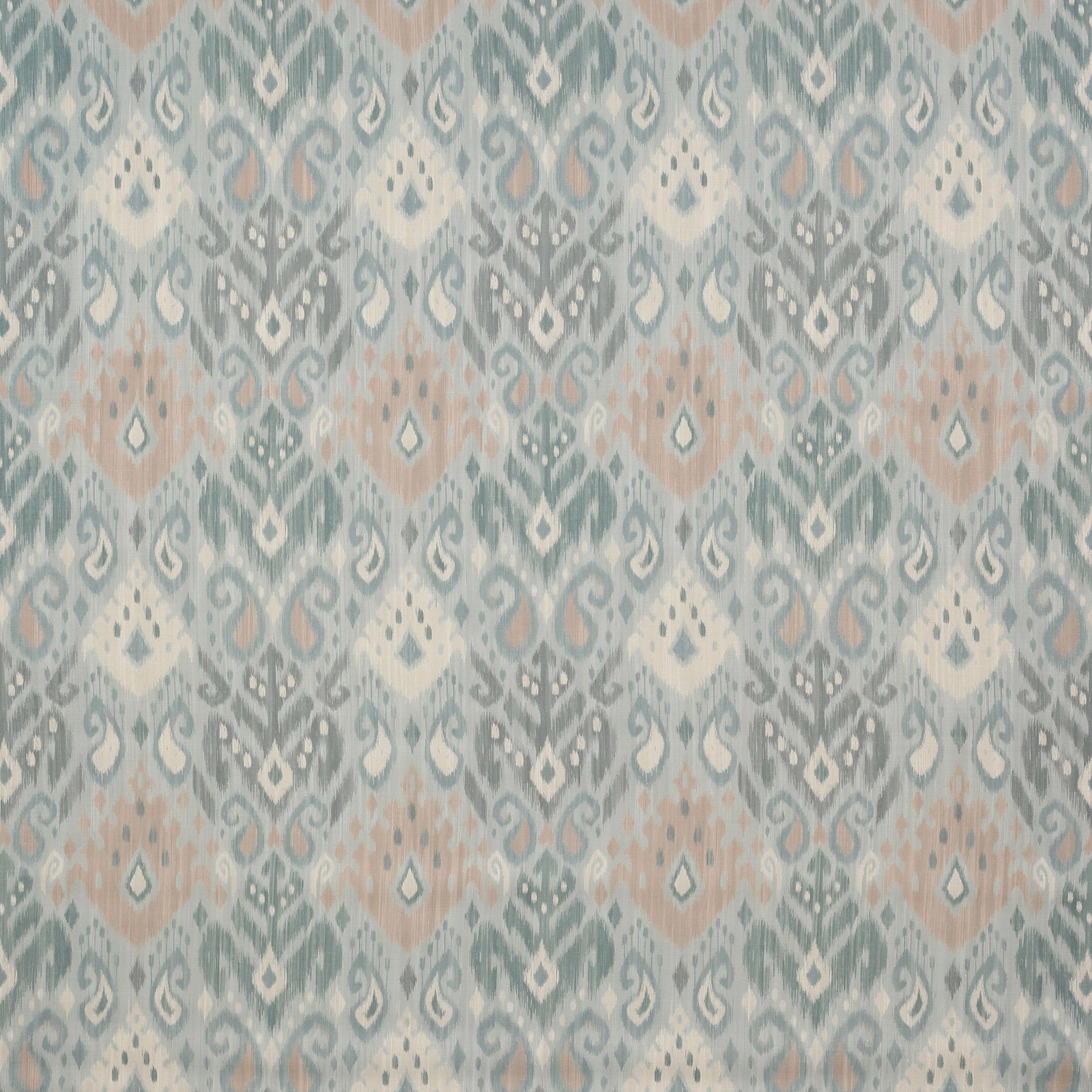 Soft aqua geometric fabric with blush and ivory diamond motifs