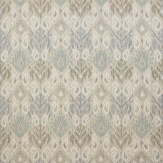 Silver-grey damask fabric with pale woven motifs and soft textural sheen