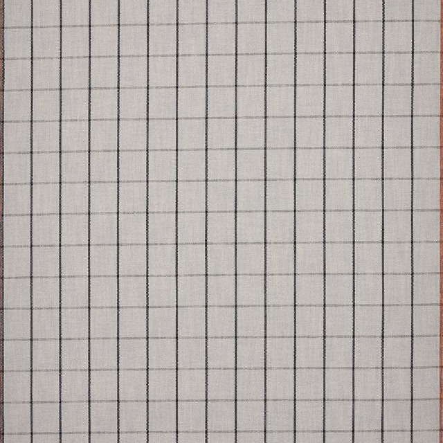 Light grey fabric swatch with fine charcoal check lines and subtle woven texture