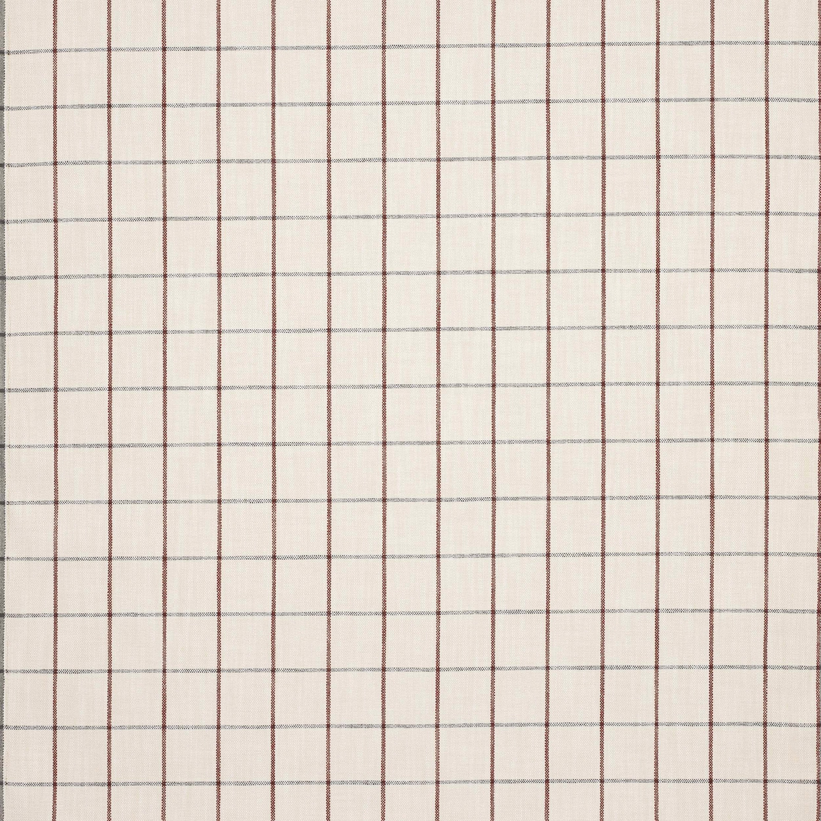 Pale ivory fabric swatch with a soft red and grey checked grid