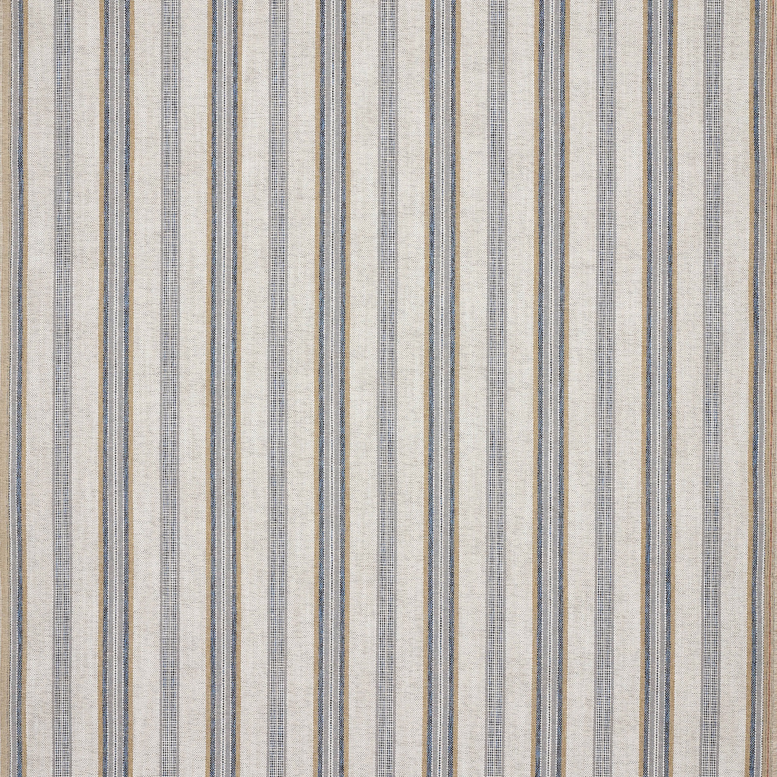 Pale blue and sand vertical stripe fabric on an off-white ground