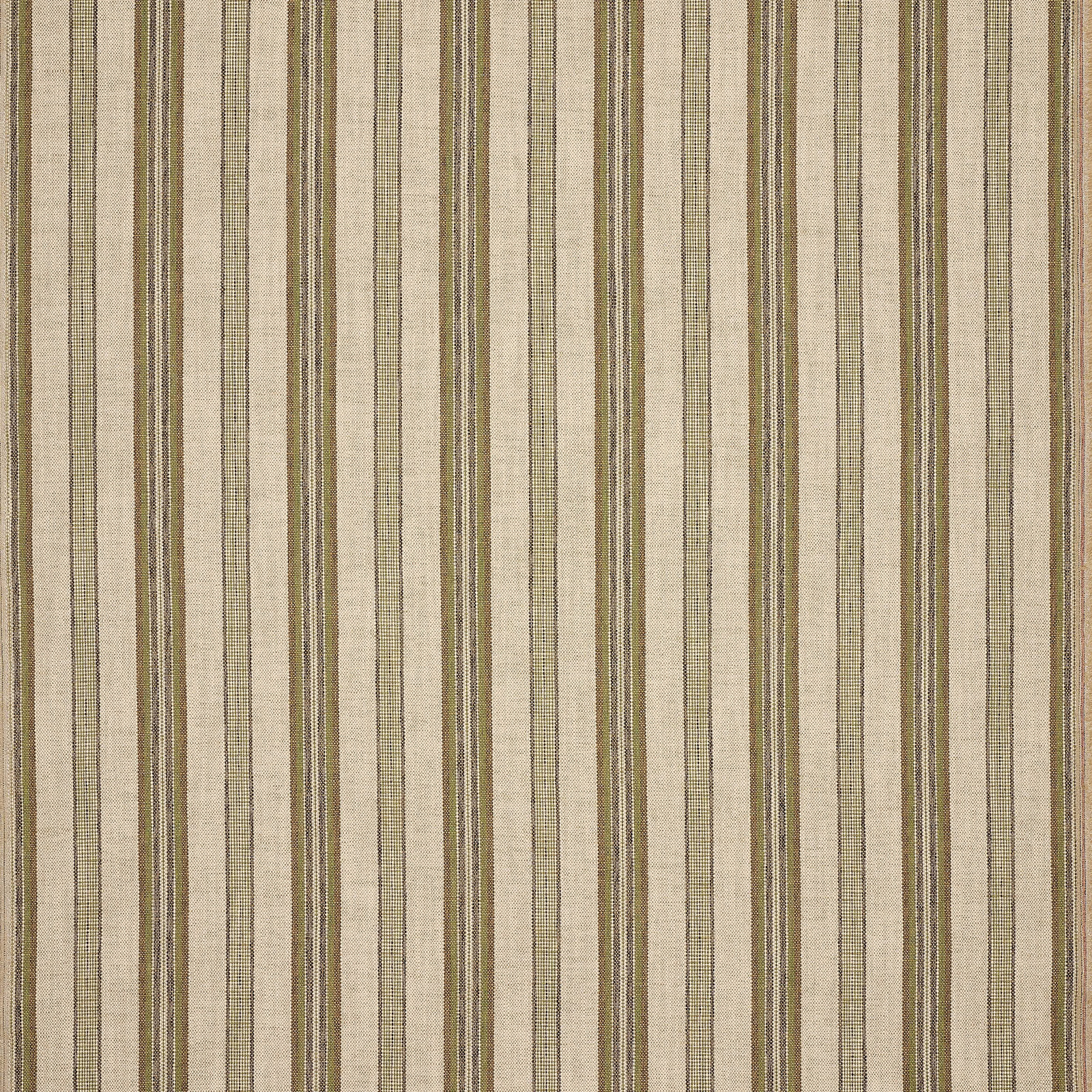 Close-up of muted olive and beige vertical stripe outdoor fabric with fine woven texture