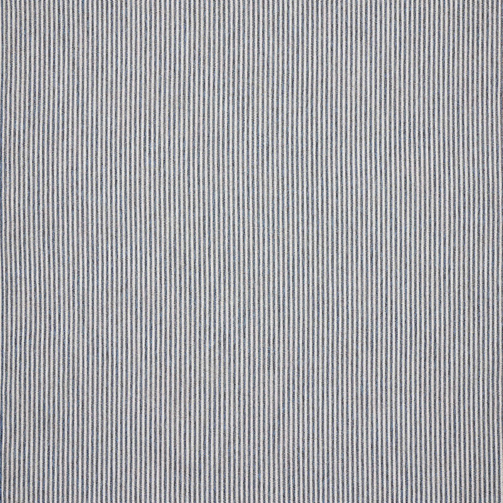 Close-up of a soft blue and white fine ticking stripe fabric