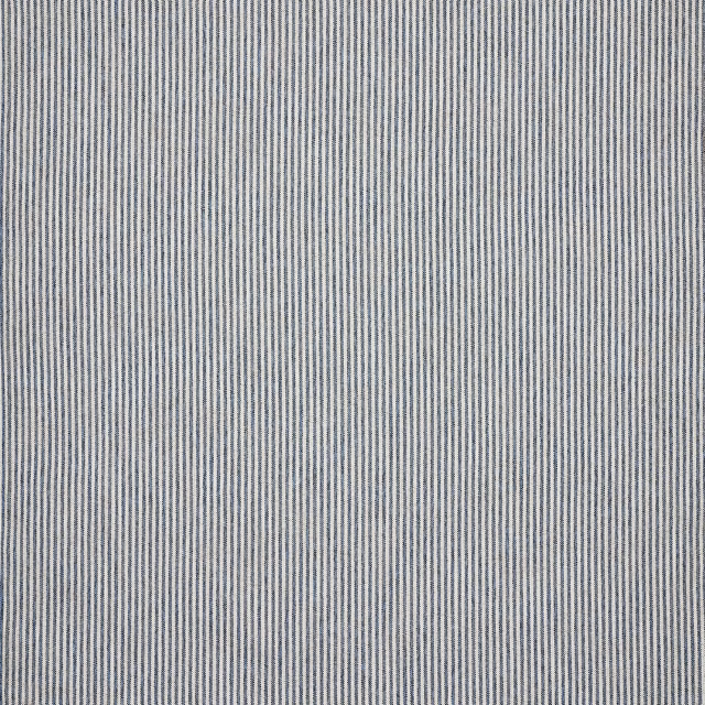 Close-up of a soft blue and white fine ticking stripe fabric