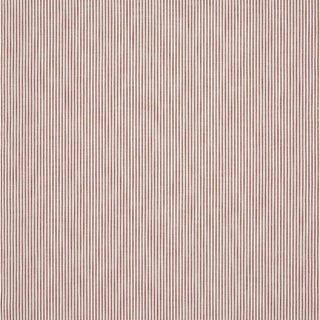 Fine muted red ticking stripes on a pale woven ground
